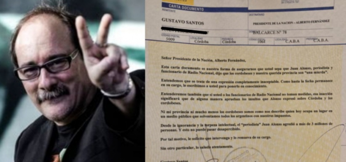 El ex ministro de Turismo Gustavo Santos envió una carta documento al Presidente para advertir sobre el exabrupto del integrante del medio público
