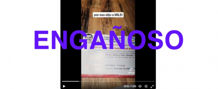 Circula un video en redes sociales en el que una persona muestra una invitación a la inauguración del Ateneo Raúl Alfonsín en La Plata, y una carta, supuestamente de la Unión Cívica Radical (UCR), que llama a votar a Massa.