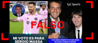 Dos placas atribuidas al canal TyC Sports con supuestas declaraciones de apoyo de Lionel Messi al candidato de Unión por la Patria, Sergio Massa, han sido compartidas por más de 10 mil usuarios de redes sociales.